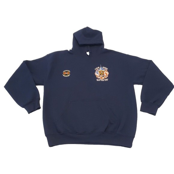 Vtg 9/11 Tribute Hooded Sweatshirt New York City Engine 10 Ladder 10 Mens Sz Med - Picture 2 of 12